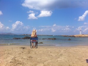 Beach nearby, sun loungers, beach umbrellas