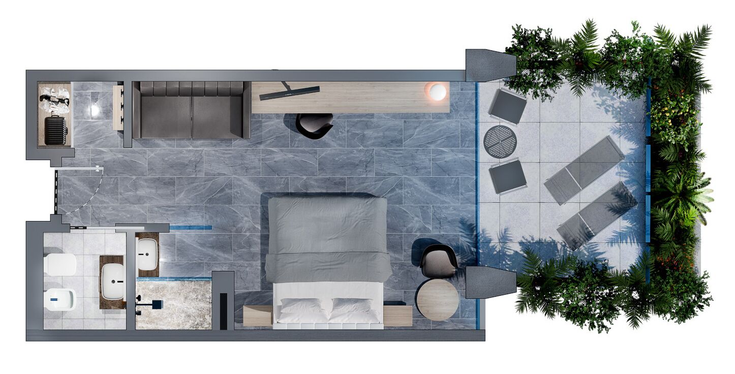 deluxe double or twin room, terrace (large) | floor plan