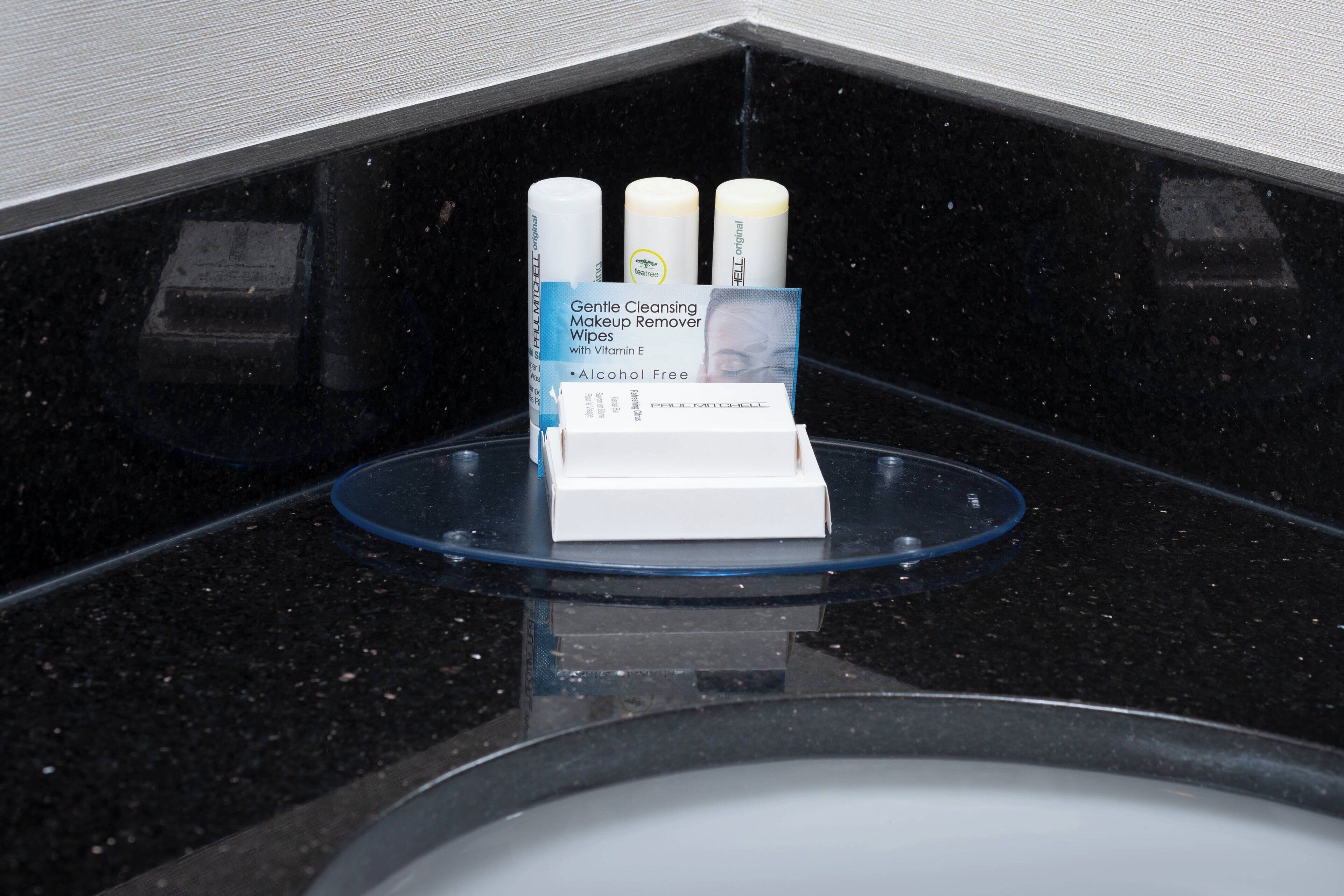 free toiletries, hair dryer, towels