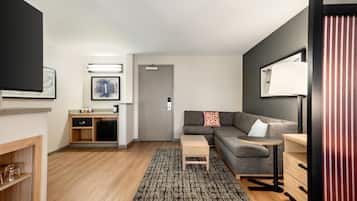 Hypo-allergenic bedding, down comforters, desk, laptop workspace