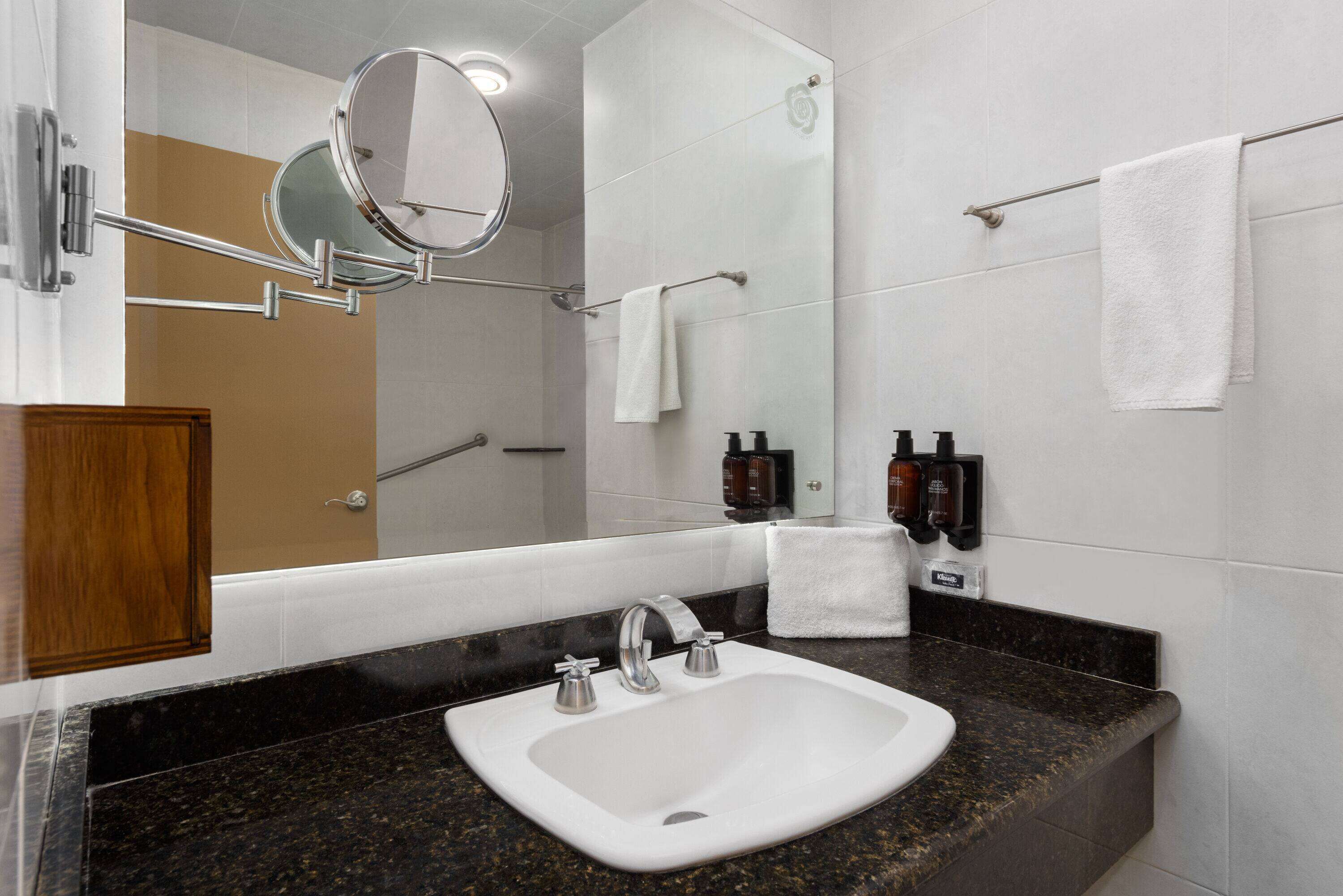 shower, free toiletries, towels, soap