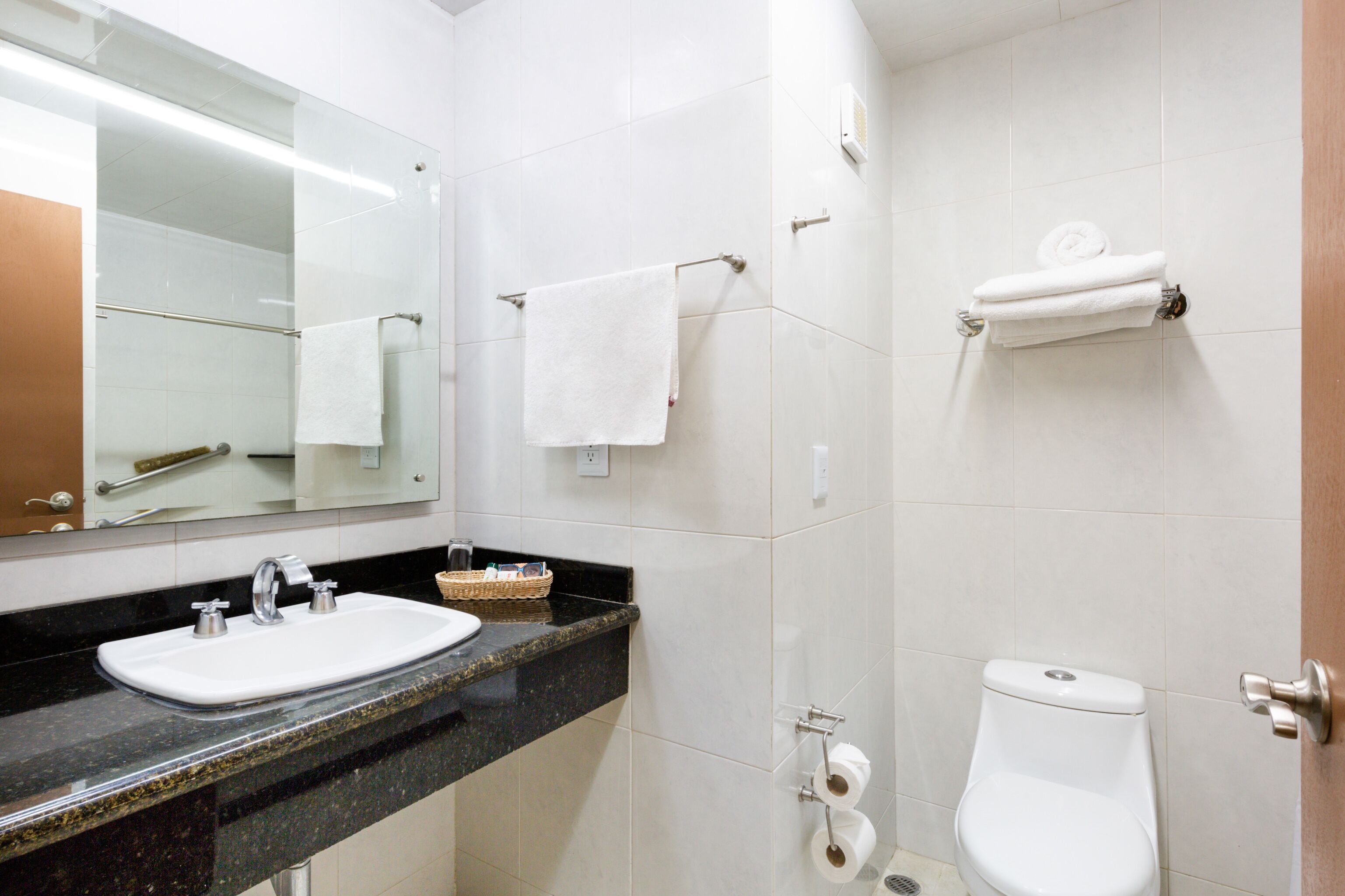 shower, free toiletries, towels, soap