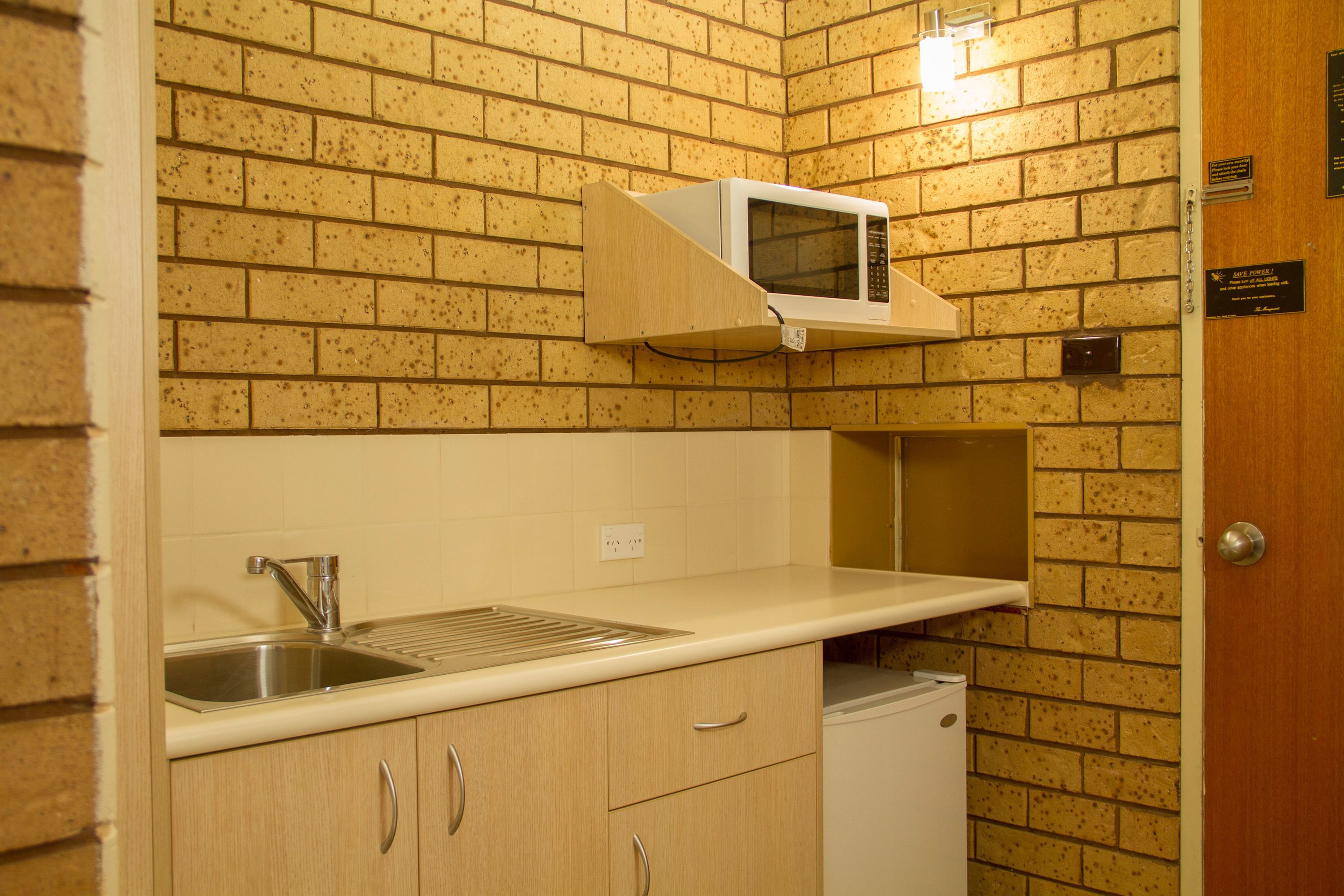 fridge, microwave, electric kettle