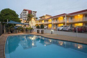 Outdoor pool, sun loungers