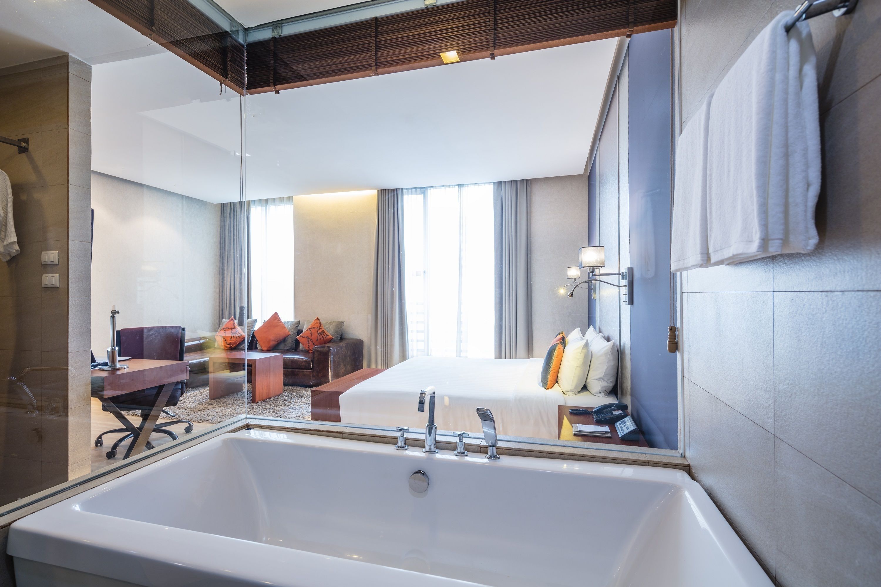 suite | bathroom | hydromassage showerhead, free toiletries, hair dryer, bathrobes