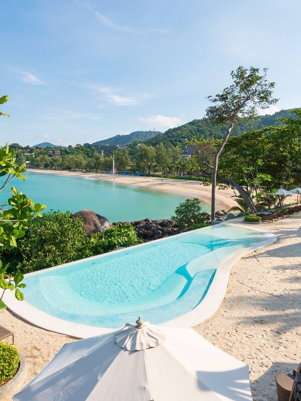 Outdoor pool, pool umbrellas, pool loungers