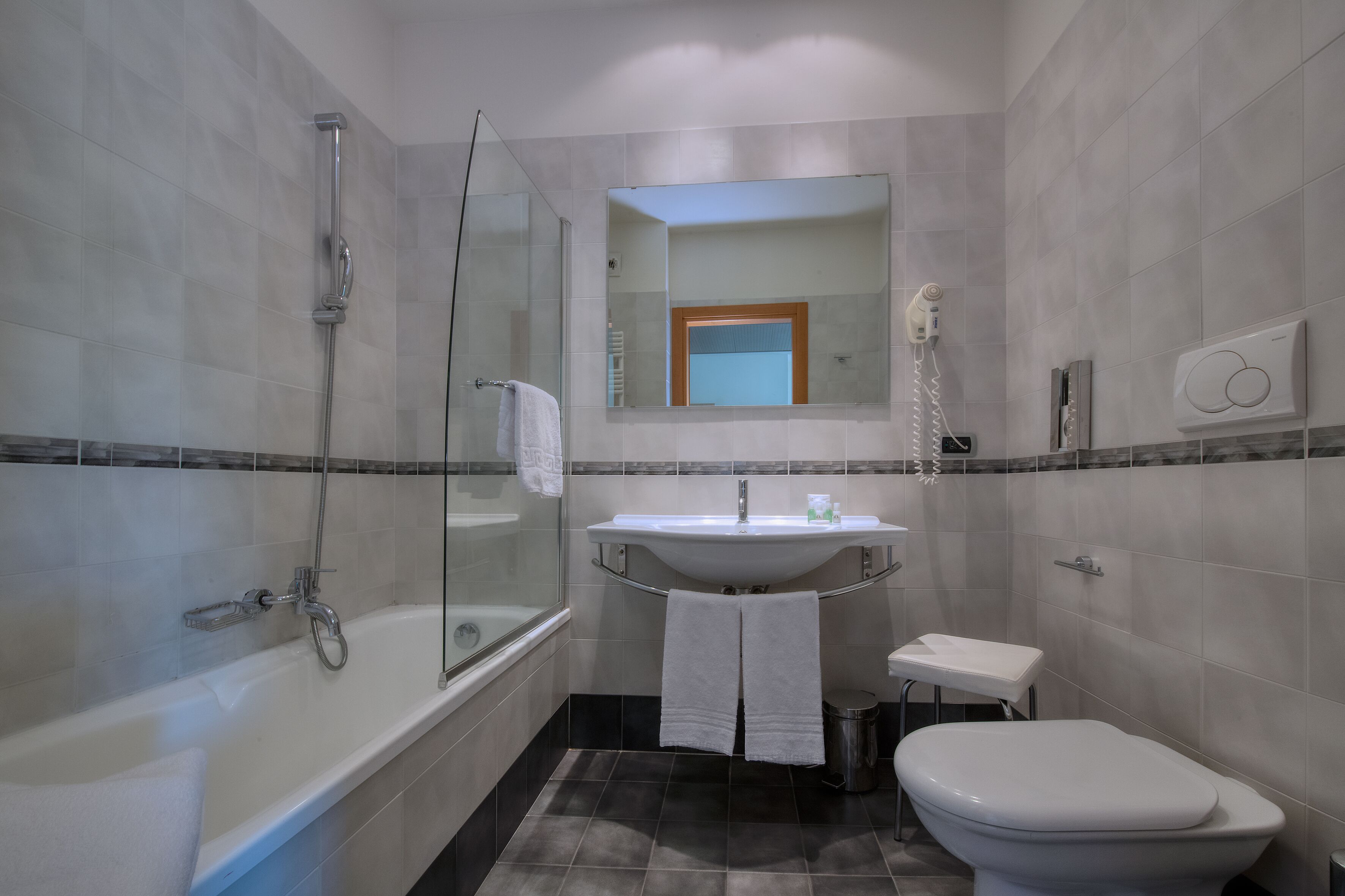 shower, free toiletries, hair dryer, bidet