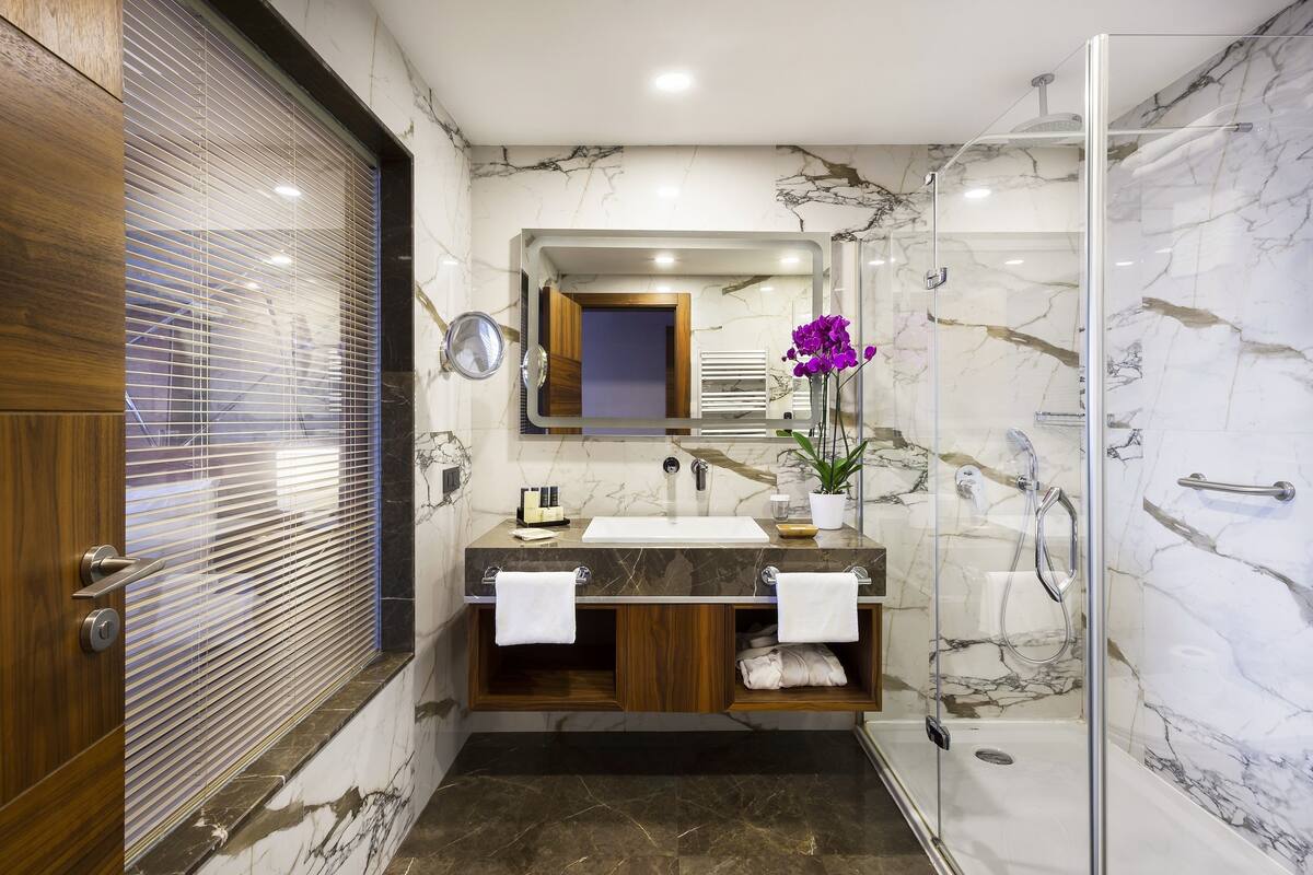 free toiletries, hair dryer, slippers, towels