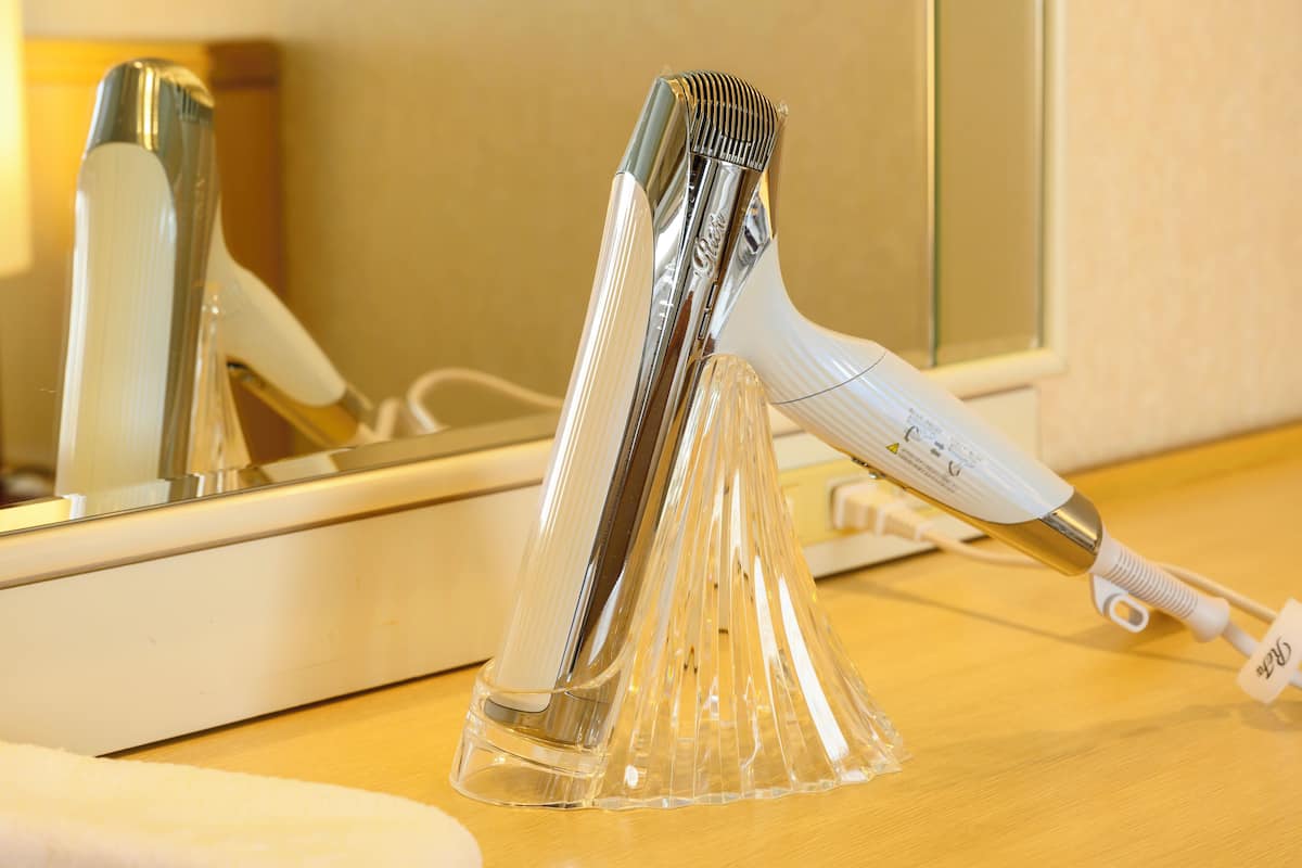 combined shower/bathtub, free toiletries, hair dryer, slippers