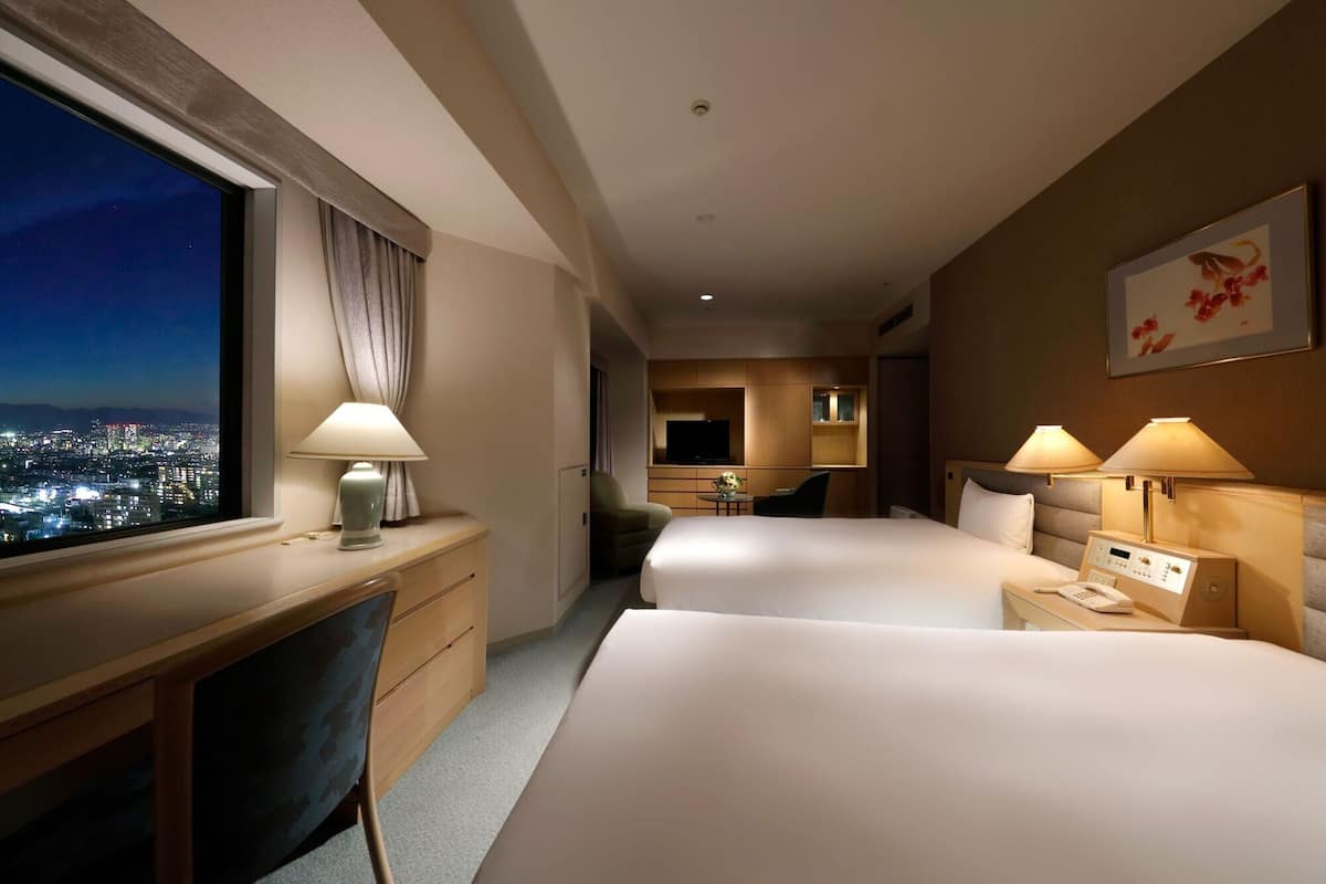 down duvets, desk, laptop workspace, blackout curtains