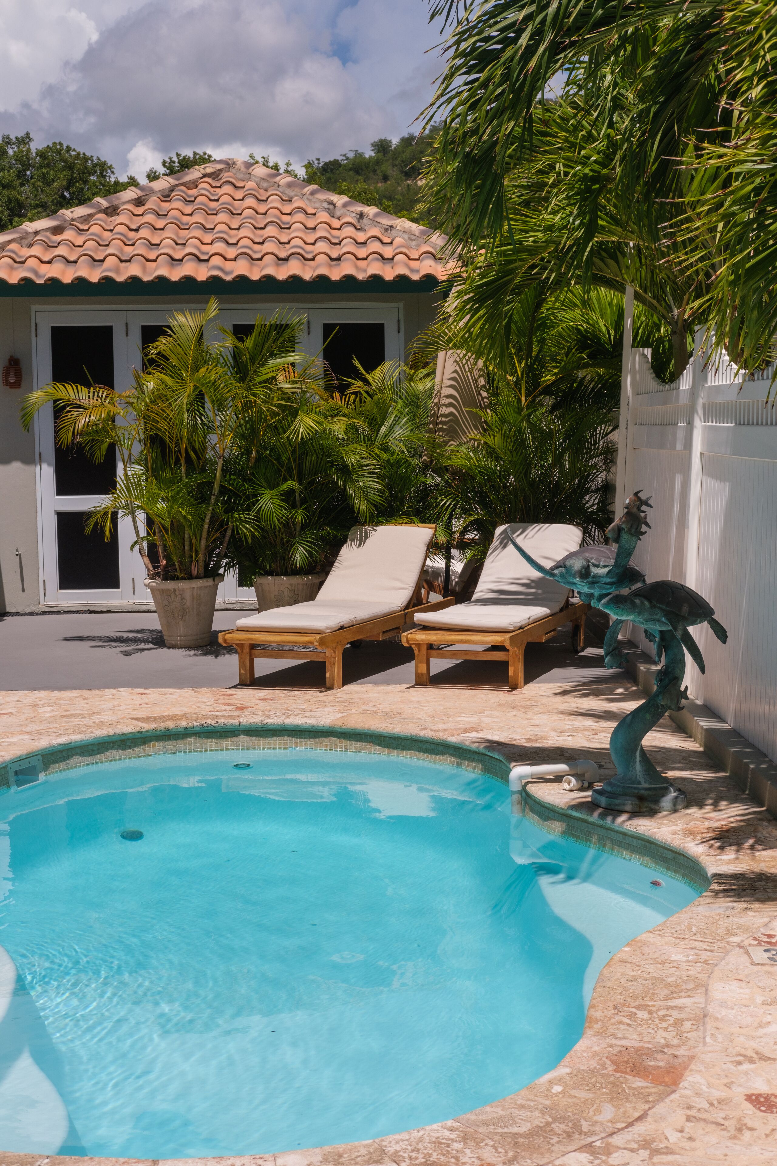 outdoor pool, pool loungers