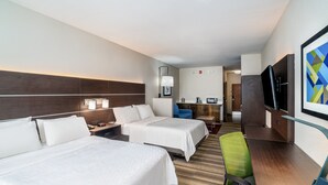 A hotel room with two beds, a desk, a chair, a TV, and a kitchenette. - Holiday Inn Express and Suites Winona North by IHG (Winona)