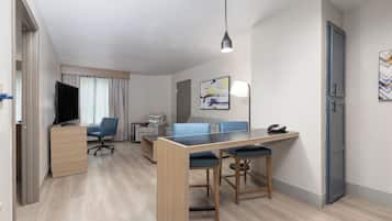 Suite, 1 Bedroom, Accessible (Roll-In Shower) | Desk, laptop workspace, blackout curtains, iron/ironing board