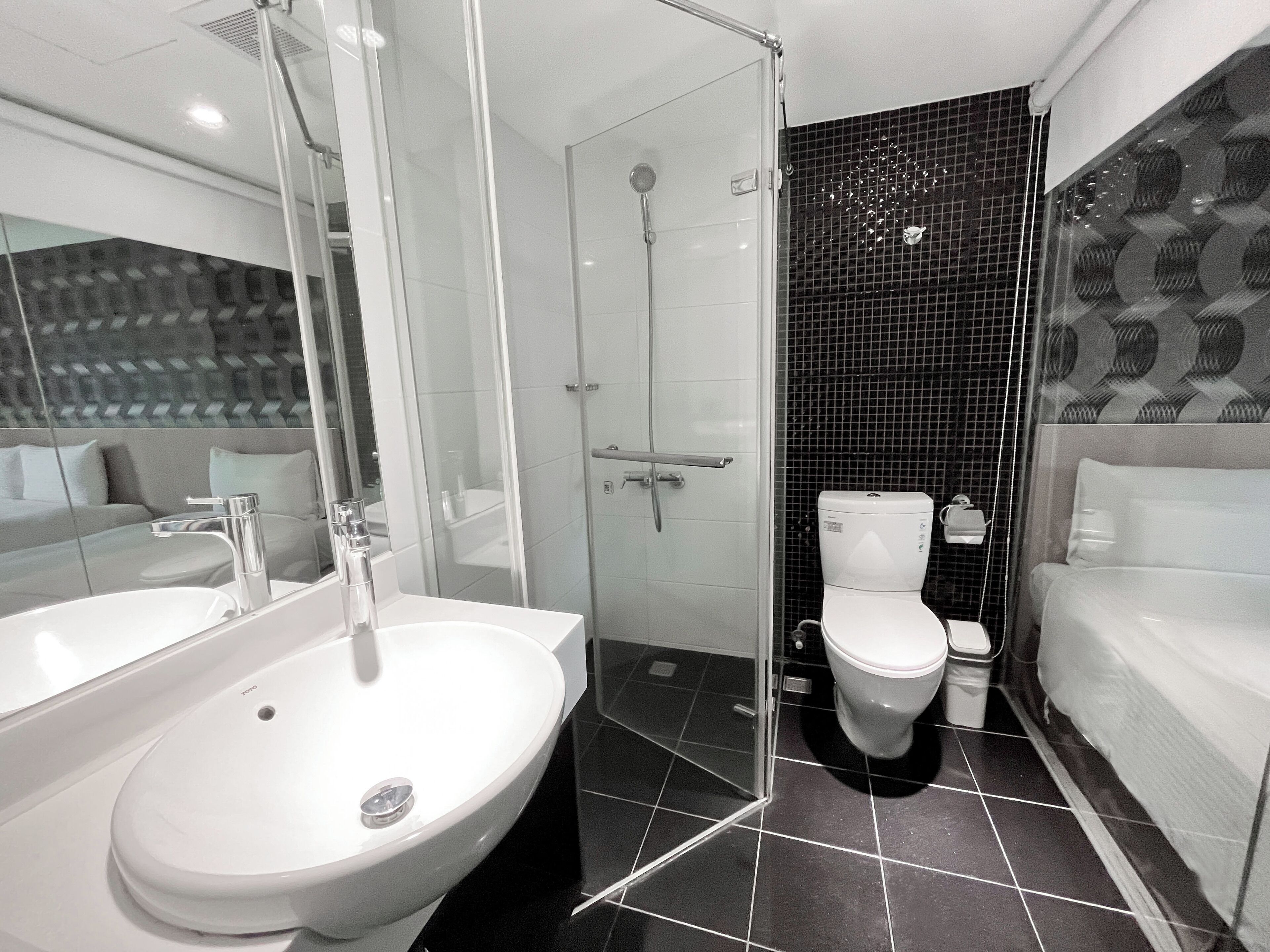 triple room | bathroom | shower, rainfall showerhead, hair dryer, towels