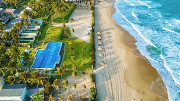 Outdoor pool, pool umbrellas, pool loungers