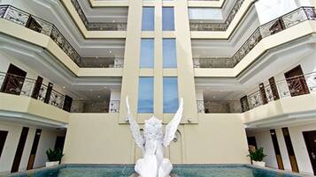 Outdoor pool, pool umbrellas, pool loungers