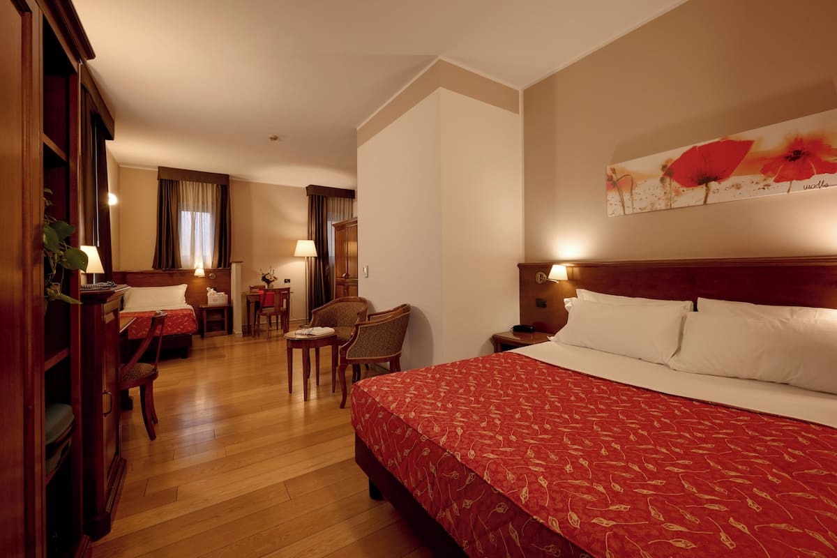 Literie hypoallergénique, couette en duvet, minibar, coffre-fort