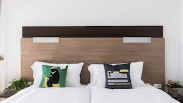 Desk, laptop workspace, blackout curtains, free WiFi