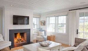 Luxury Cottage, 3 Bedrooms, Bluefin | Living area | Flat-screen TV, fireplace - Harborview Nantucket (Nantucket)