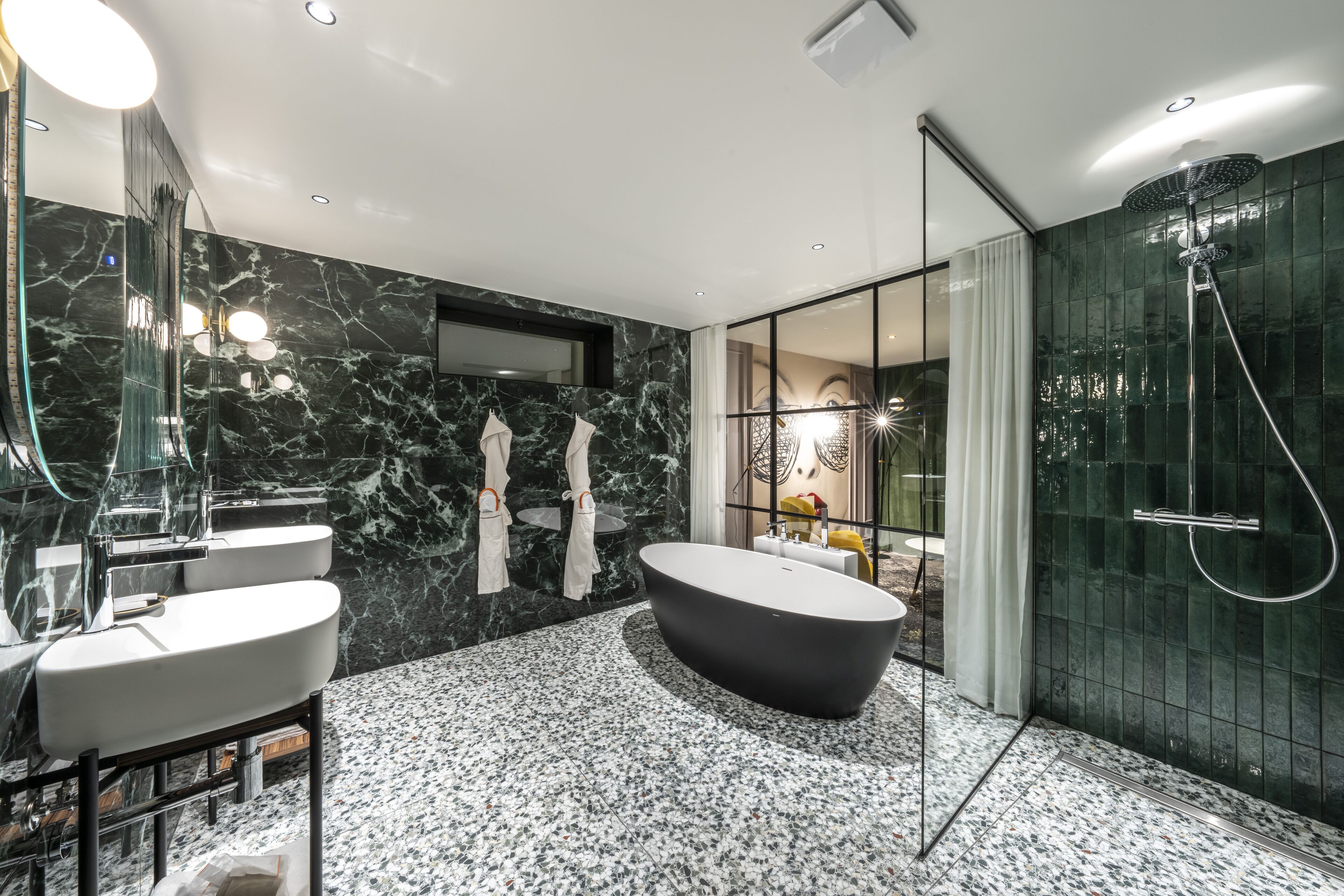 suite (suite emeraude) | bathroom | designer toiletries, hair dryer, bathrobes, slippers
