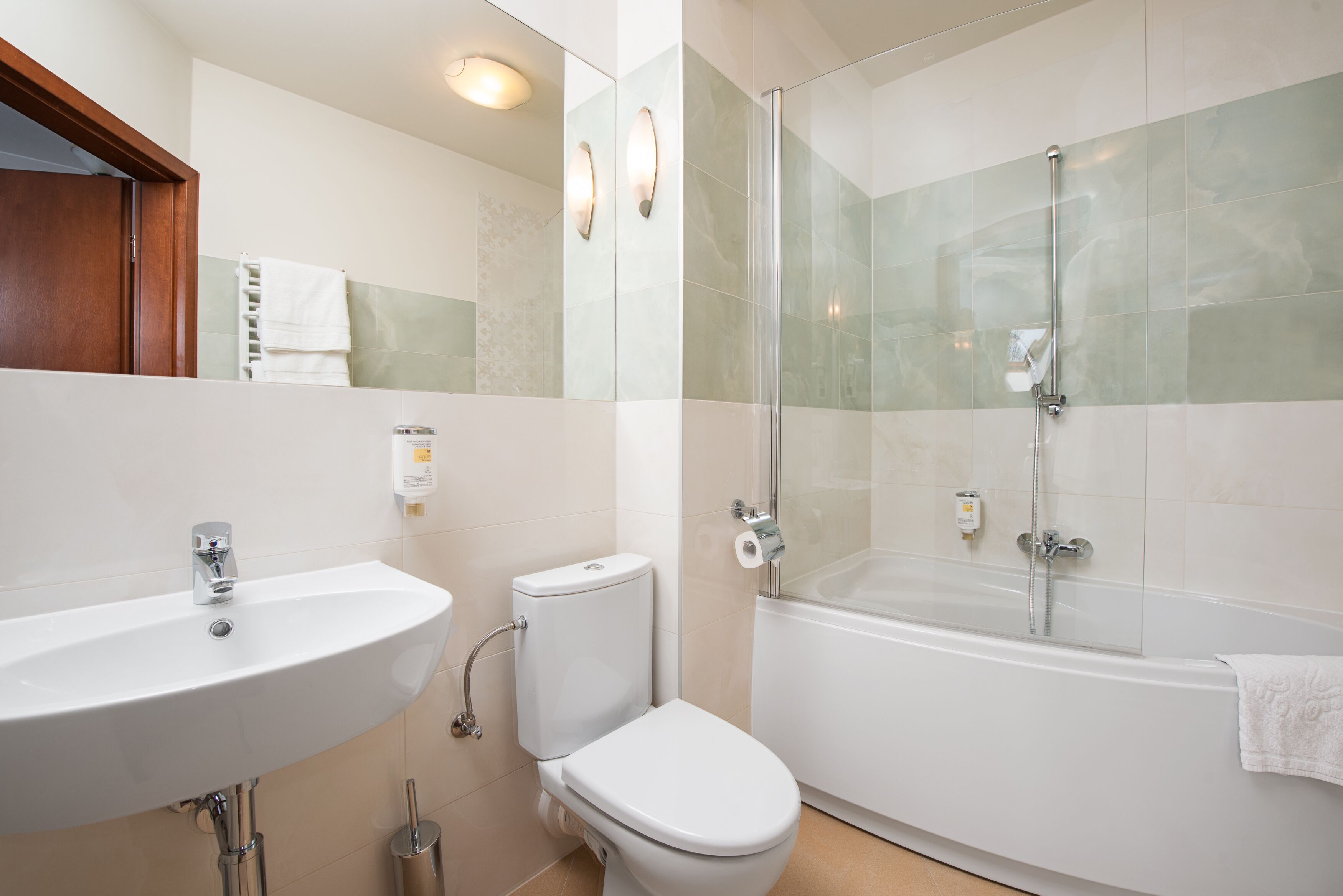 free toiletries, hair dryer, towels