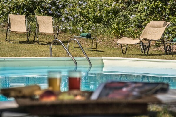 Outdoor pool, pool loungers