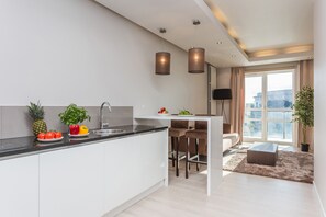 Mini-fridge, stovetop, dishwasher, cookware/dishes/utensils - Platinum Residence (Warsaw)