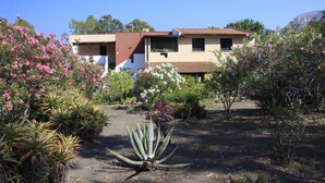 Una casa de dos pisos con jardín delantero.