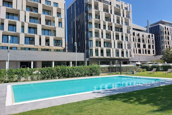 Seasonal outdoor pool, open 9:00 AM to 8:00 PM, sun loungers