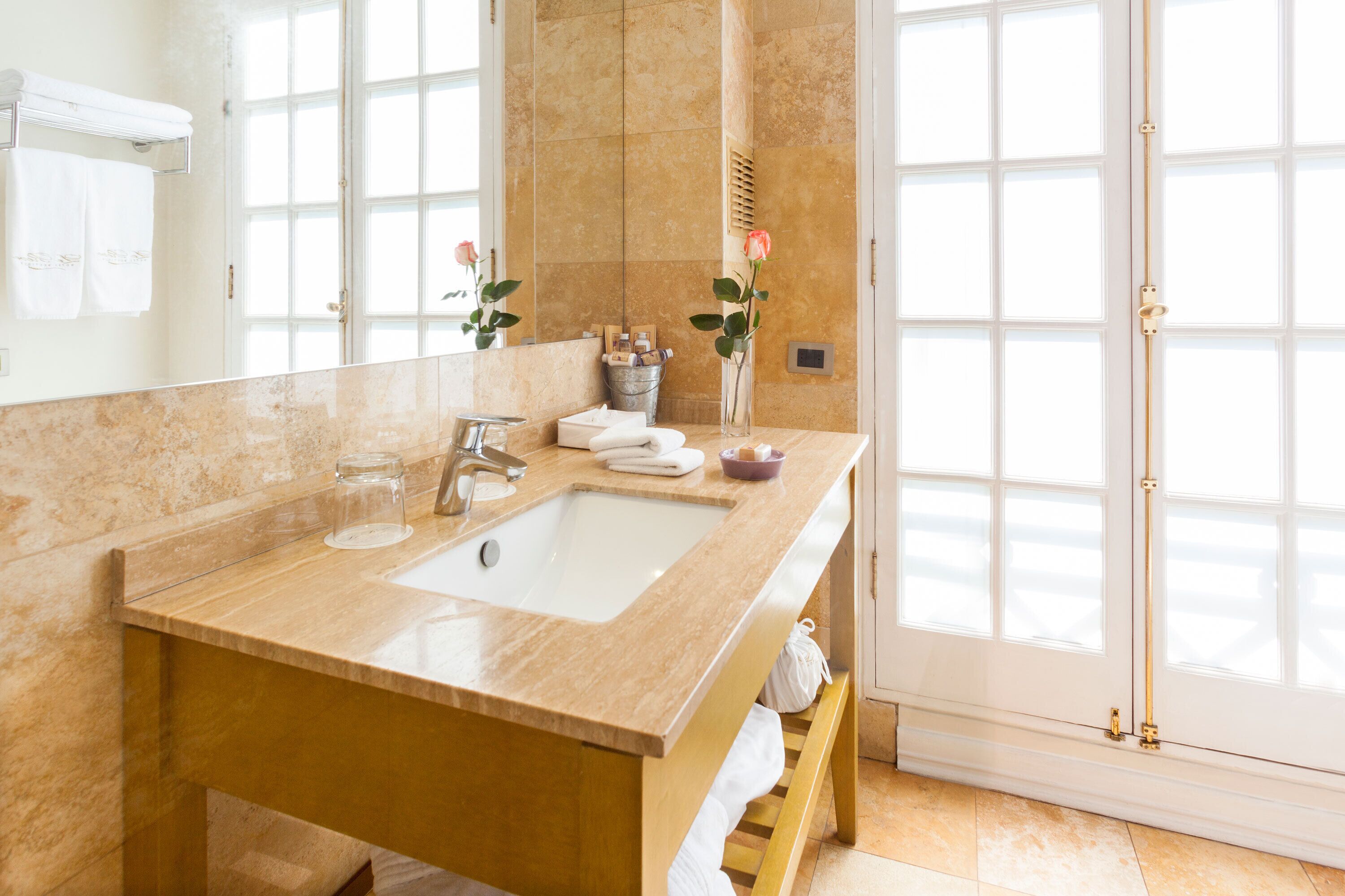 shower, rainfall showerhead, designer toiletries, hair dryer