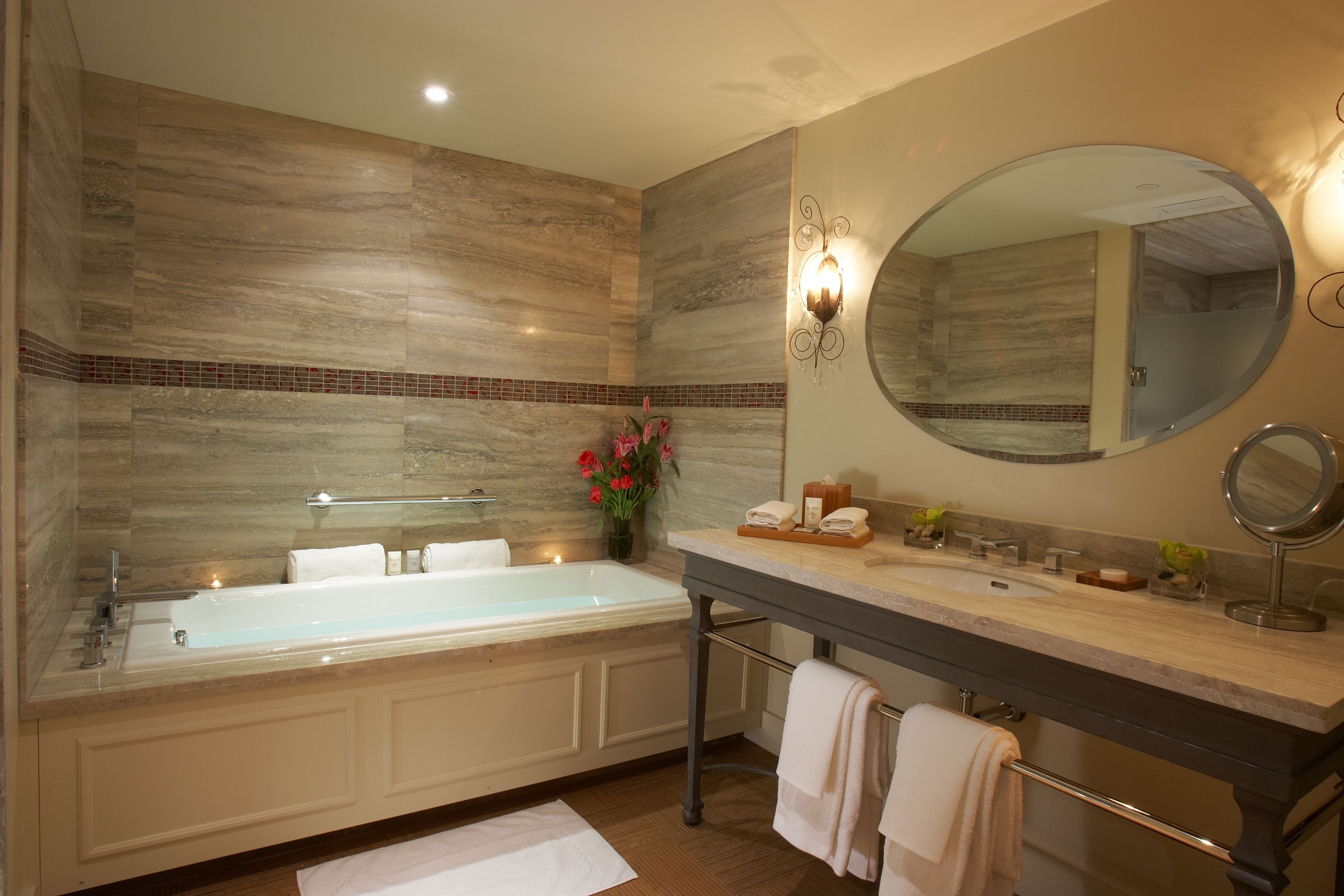 deluxe room, 1 king bed | bathroom | separate bathtub and shower, designer toiletries, hair dryer, bathrobes