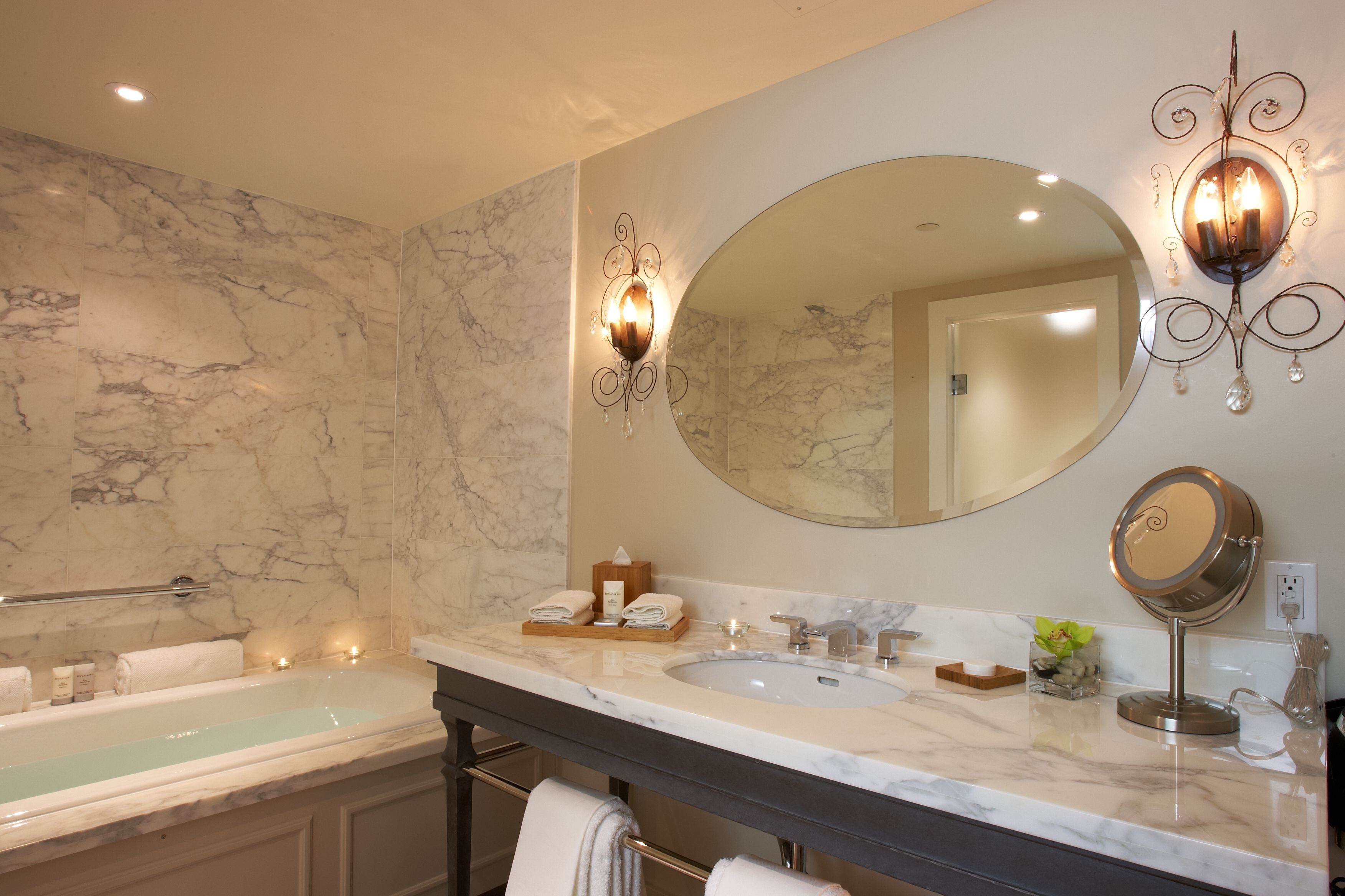 deluxe room, 1 king bed | bathroom | separate bathtub and shower, designer toiletries, hair dryer, bathrobes