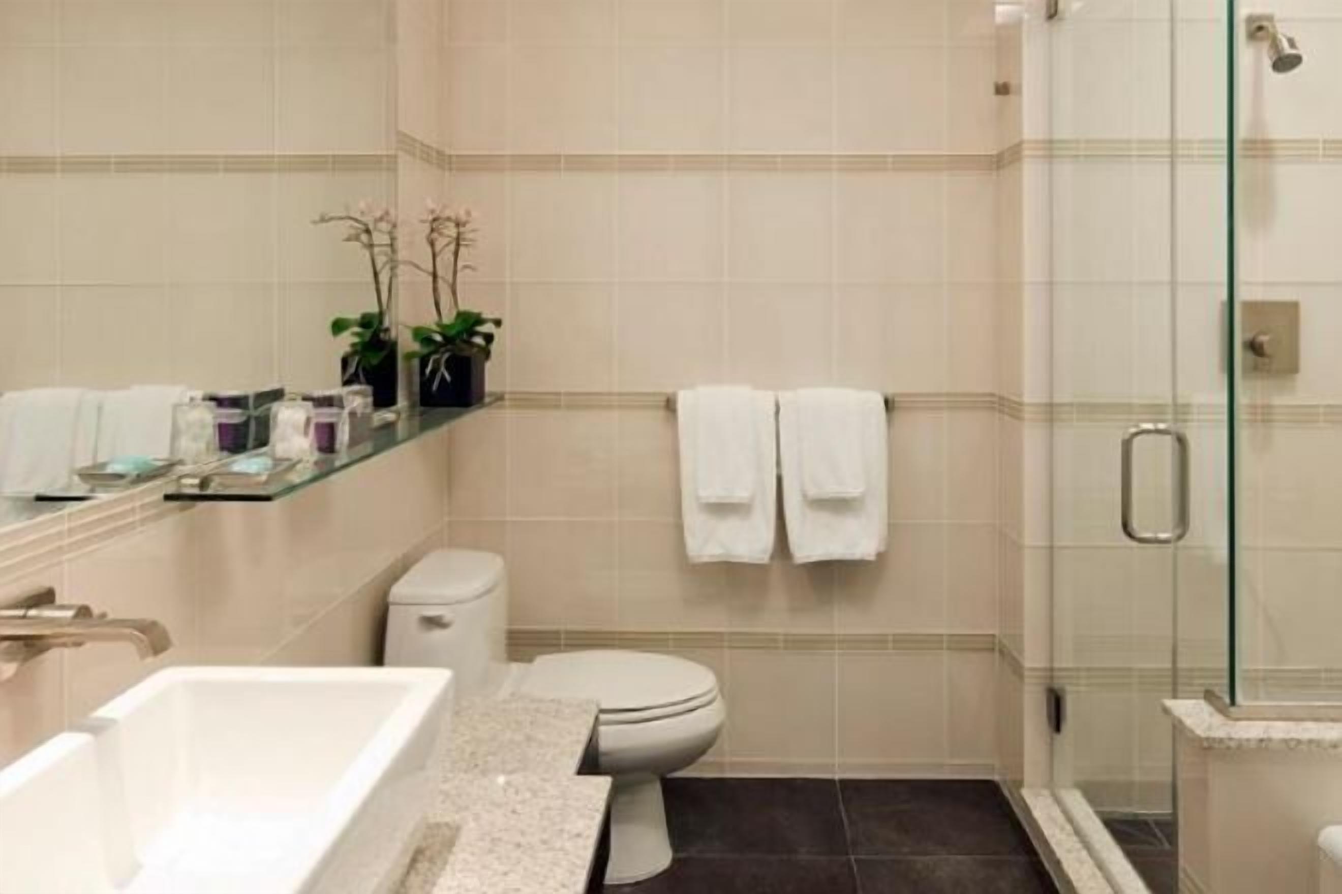 Salle de bain | Douche, articles de toilette (gratuits), séchoir à cheveux, peignoirs