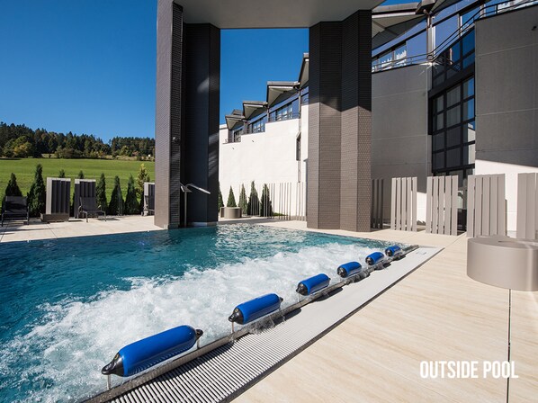 Indoor pool, open 10 AM to 9 PM, pool loungers