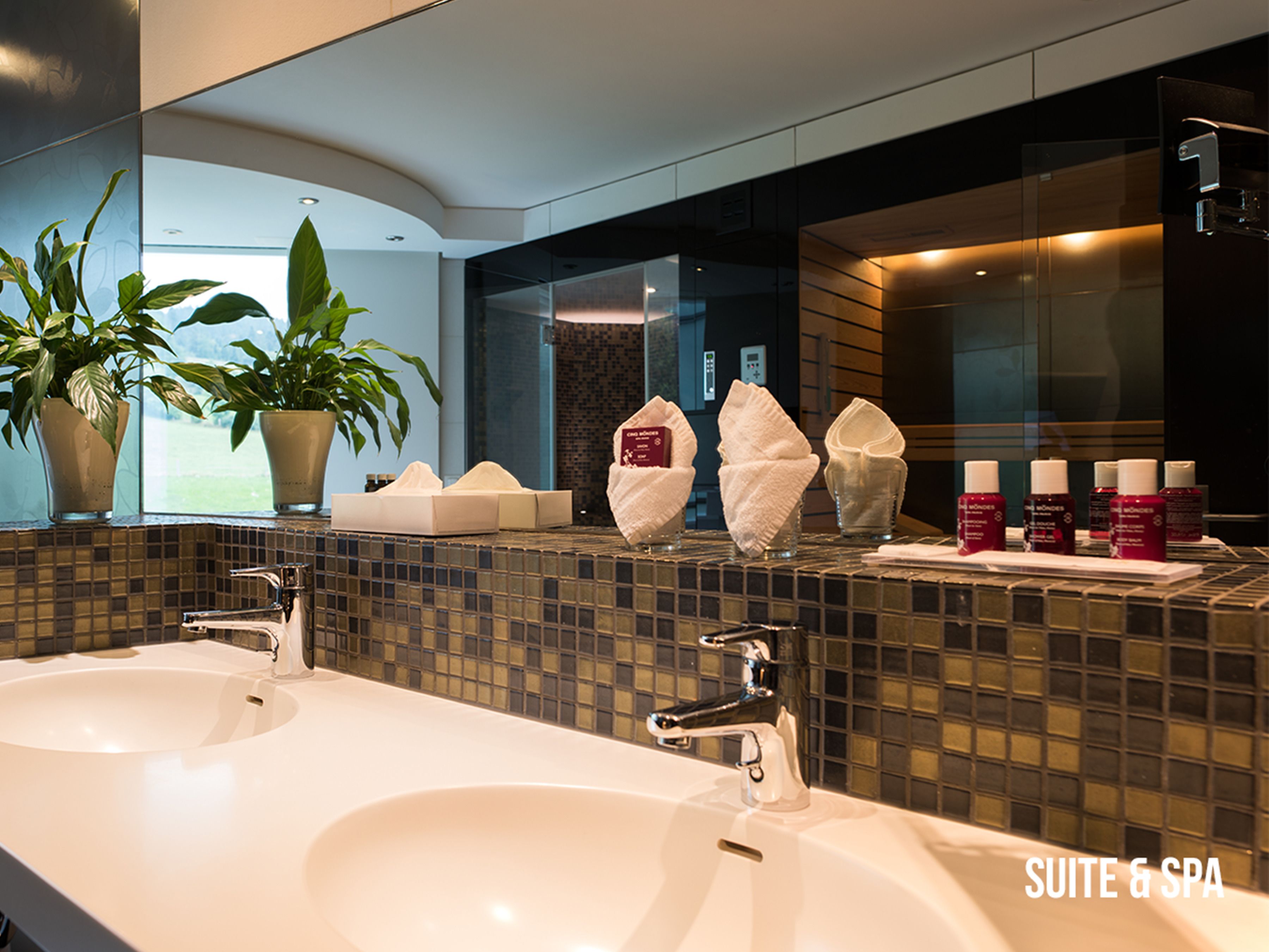 suite (spa) | bathroom | combined shower/bathtub, designer toiletries, hair dryer, bathrobes