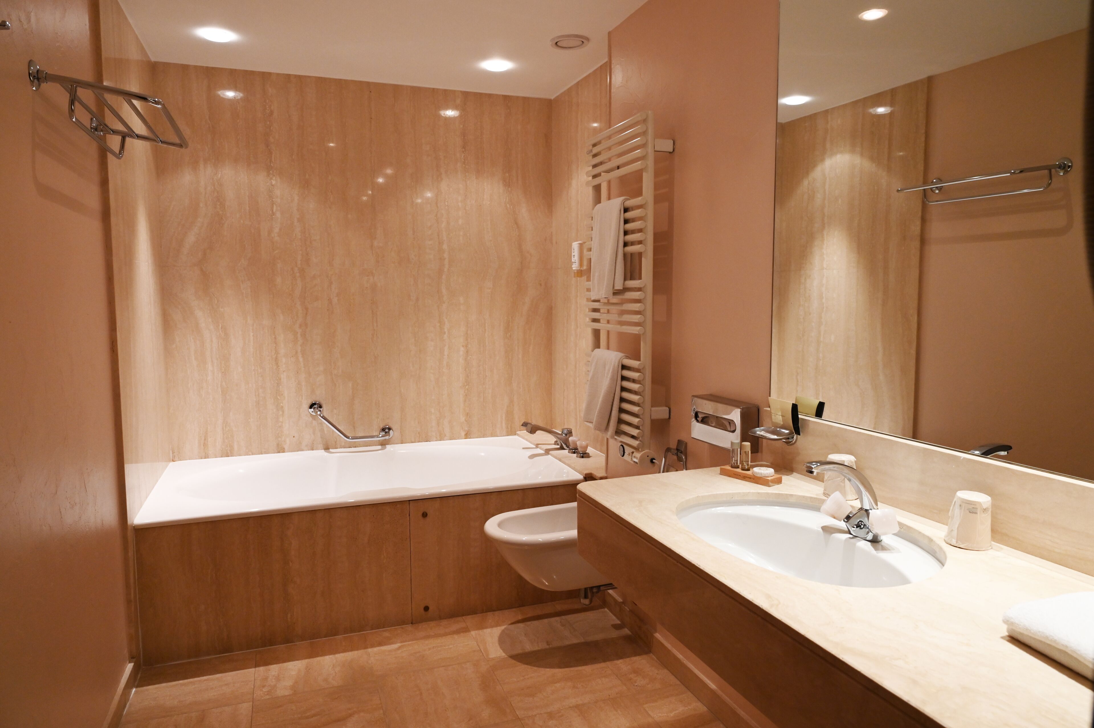 free toiletries, hair dryer, bathrobes, slippers