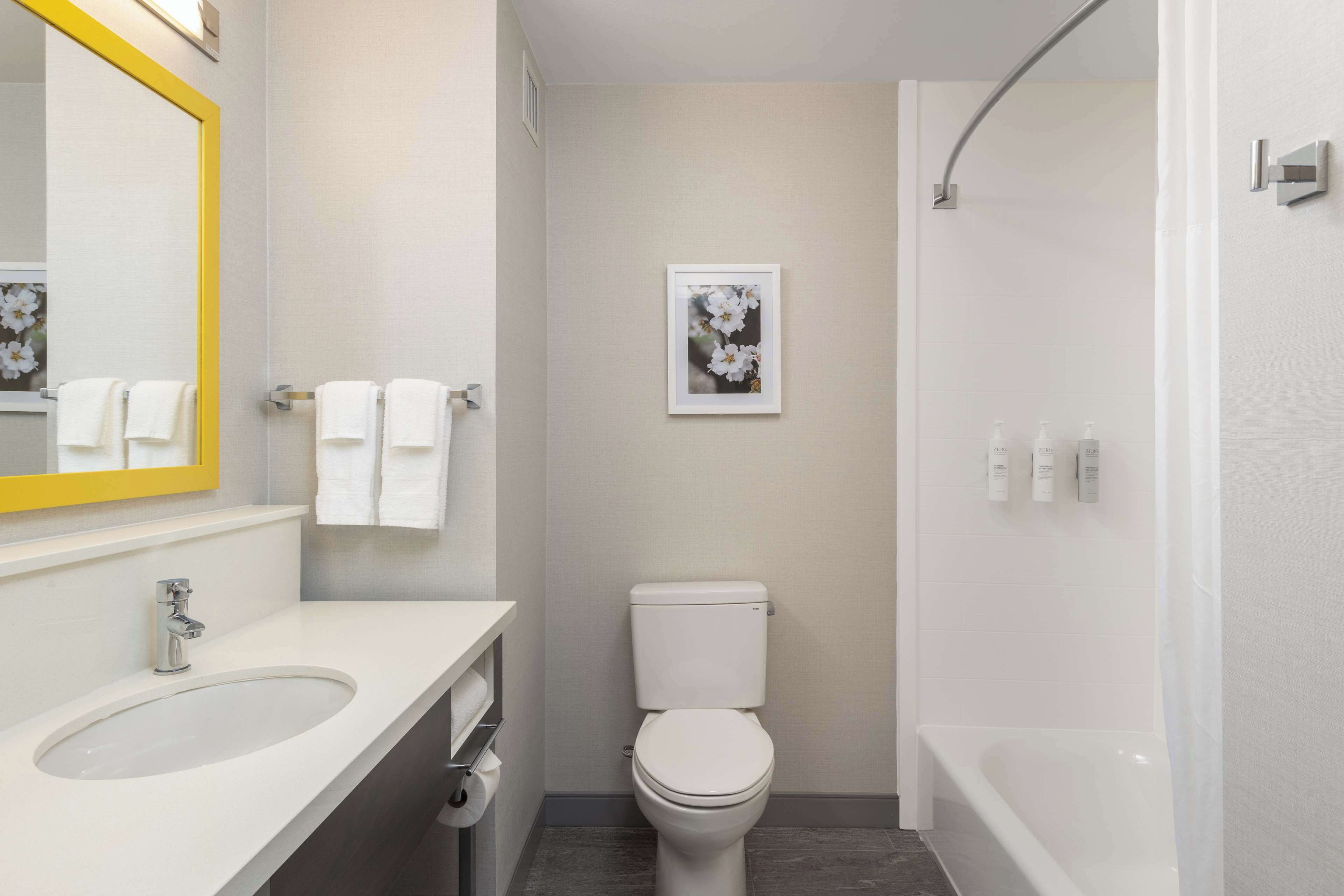 two queens | bathroom | free toiletries, hair dryer, towels, soap