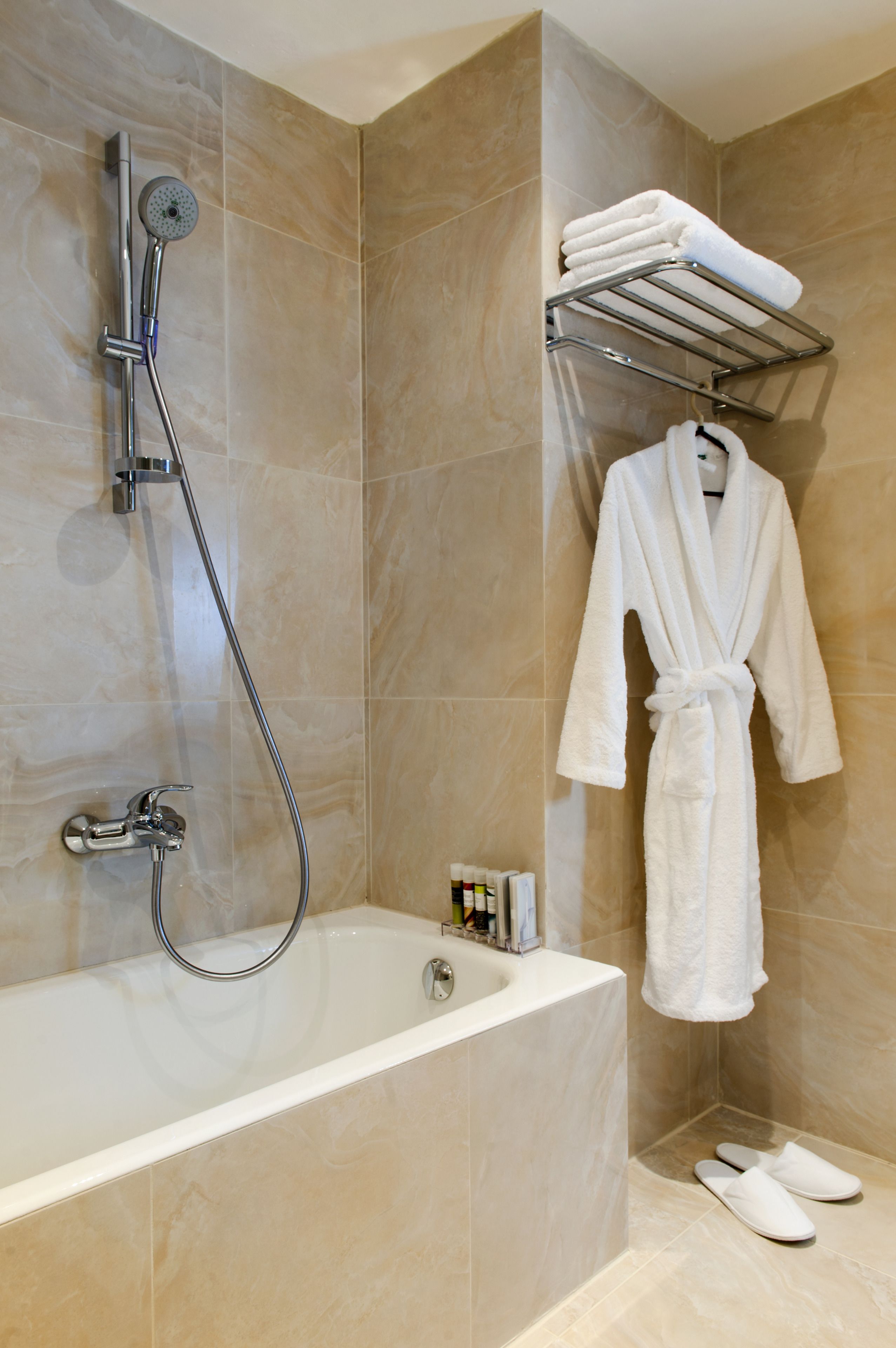 free toiletries, hair dryer, bathrobes, slippers