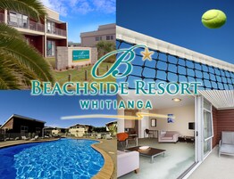 Un edificio de varios pisos con balcones, piscina y cancha de tenis.