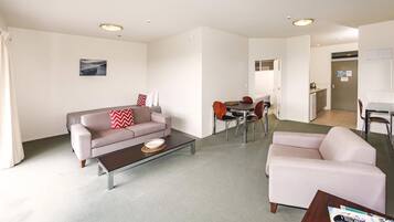 1 bedroom, desk, laptop workspace, blackout curtains