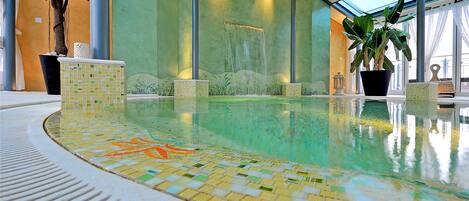 Indoor pool, open 7:30 AM to 7:30 PM, pool loungers