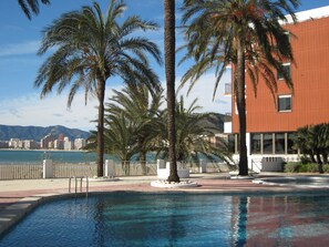 2 つの屋外プール、サンラウンジャー