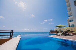 Indoor pool, outdoor pool, pool loungers