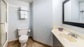 Shower, free toiletries, towels