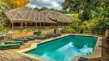 Outdoor pool, sun loungers