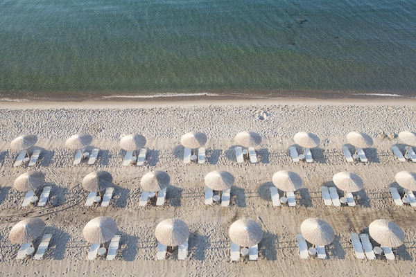 On the beach, beach towels, windsurfing, beach volleyball