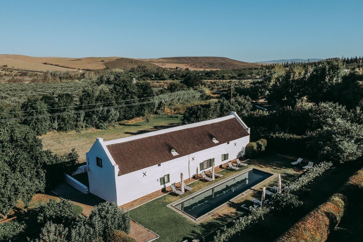 حمّام سباحة خارجي، مظلات على حمّام السباحة، مقاعد للتشمس