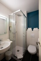 Shower, rainfall showerhead, eco-friendly toiletries, hair dryer
