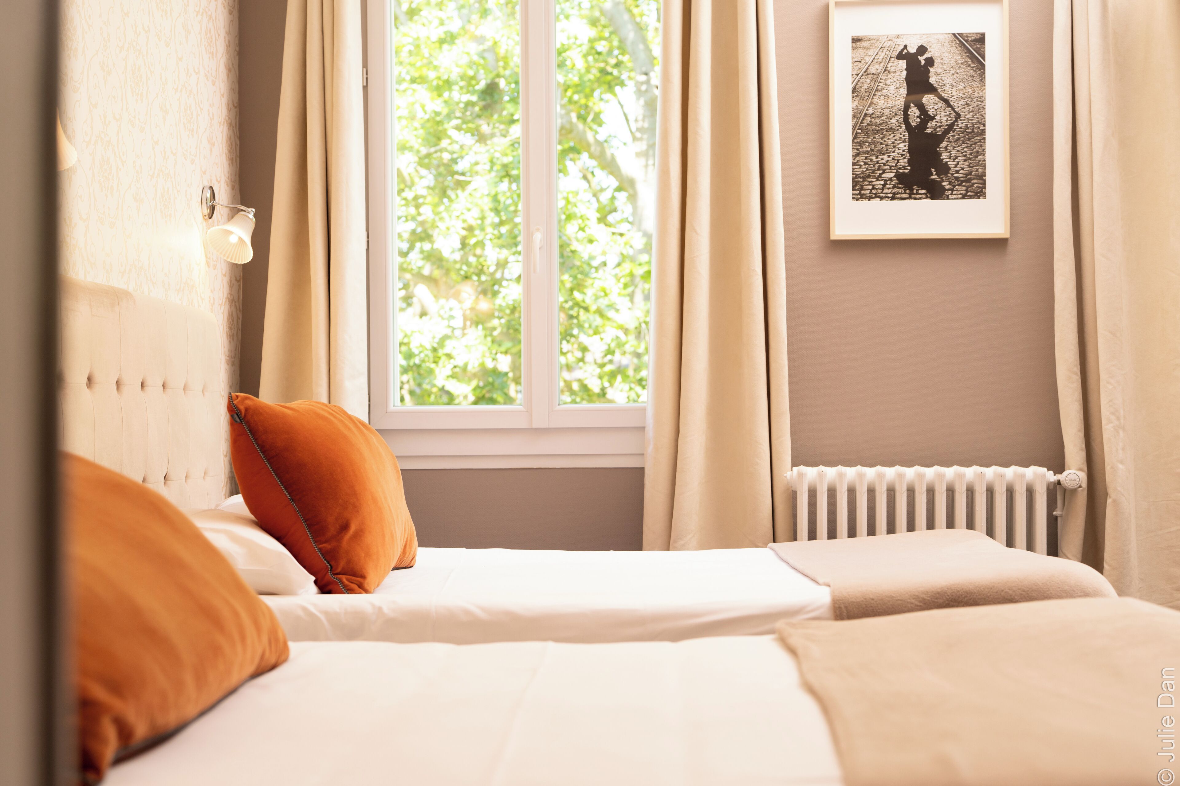 Individually decorated, individually furnished, desk, blackout drapes