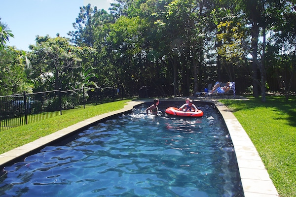 Outdoor pool, pool loungers